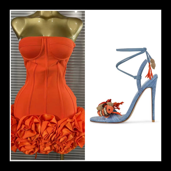 Women Fashion Blue Open Toe High Heel Ankle Strap Sandals