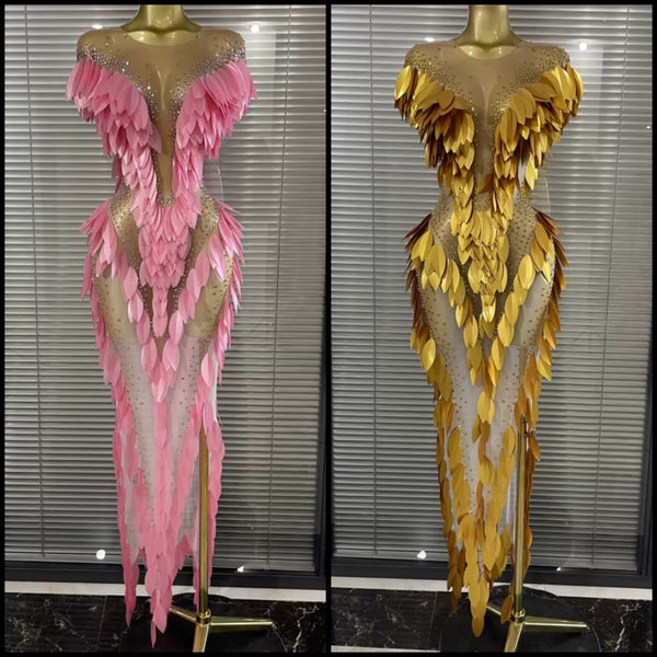 Women Sexy Sequins Rhinestone Mesh Maxi Dress