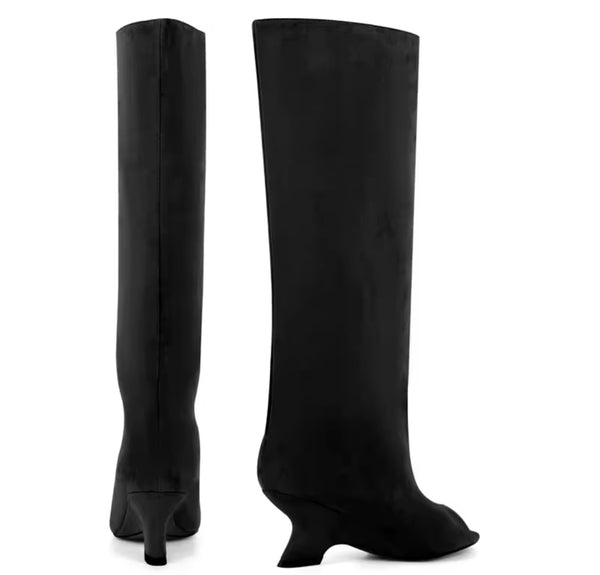 Women Color Open Toe Suede Knee High Boots