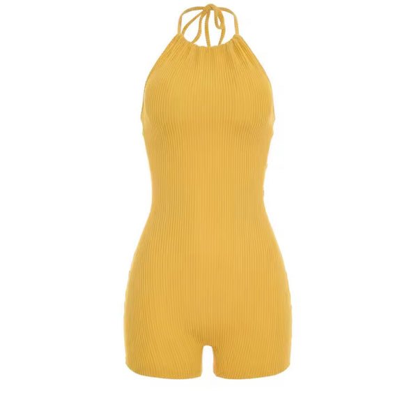 Women Sexy Halter Sleeveless Ribbed Romper