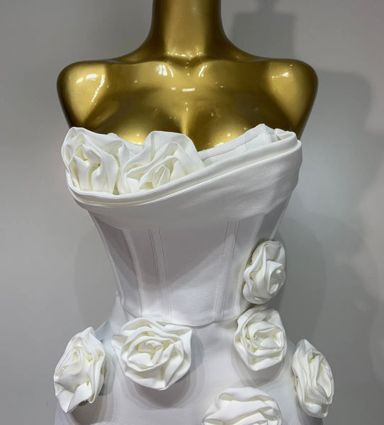 Women Strapless 3D Floral Sexy Bandage Maxi Dress