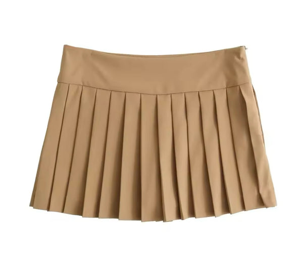 Women Fashion Buckled Full Sleeve Two Piece Pleated Skirt Set