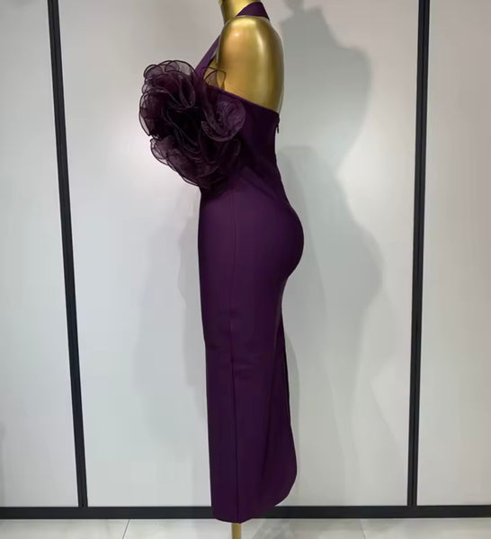 Women Sexy Purple Halter Ruffled Maxi Dress