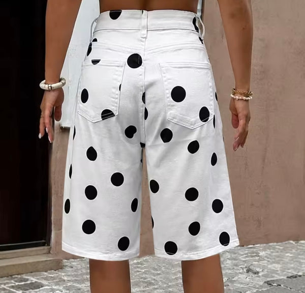 Women Fashion Polka Dot Denim Shorts