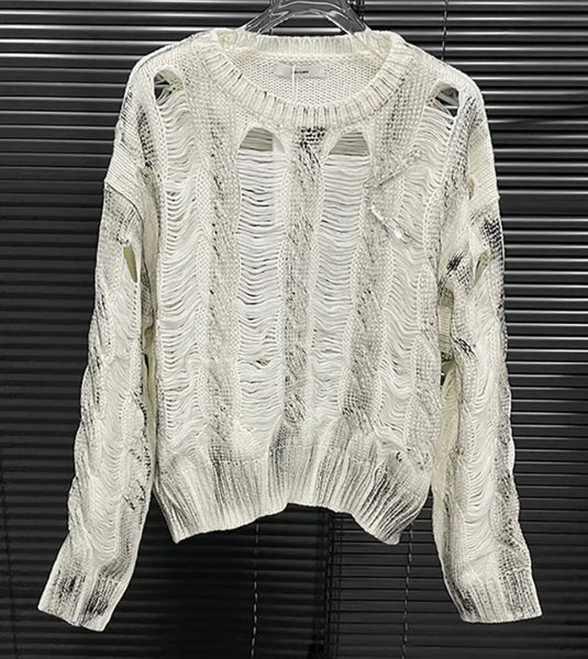 Women Fashion Printed Safety Pin Sweater Top