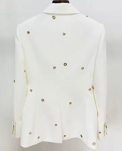 Women Rivet Full Sleeve Fashion Blazer Two Piece Pant Set