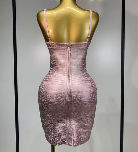 Women Sexy Sleeveless Metallic Bandage Dress