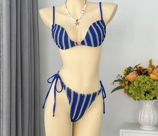 Women Sexy Color Striped Bikini Cover Up Set