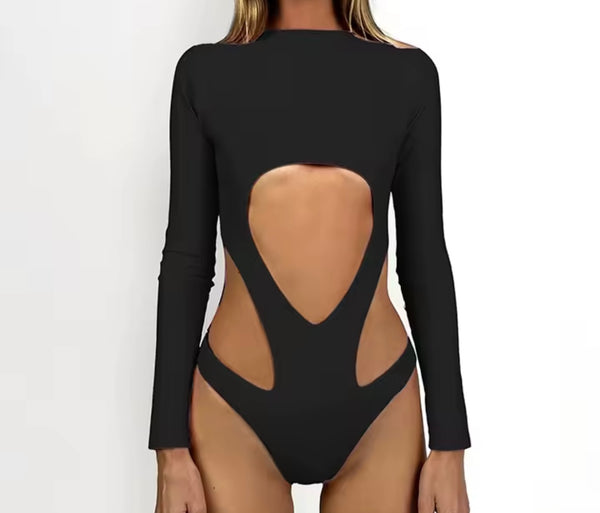 Women Sexy Cut Out Full Sleeve Bodysuit Two Piece Short Set