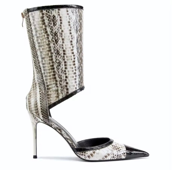 Women Fashion Pointed Toe Animal Print High Heel Boots