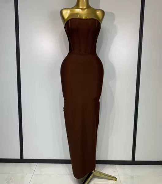 Women Sexy Crystal Shawl Strapless Maxi Dress