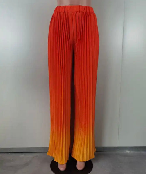 Women Fashion Gradient Pleated Wide Leg Pants