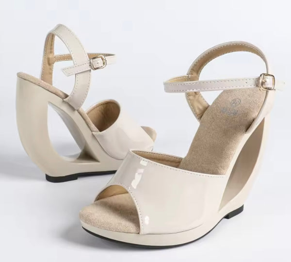 Women Fashion Patent Leather Platform Ankle Strap Sandals