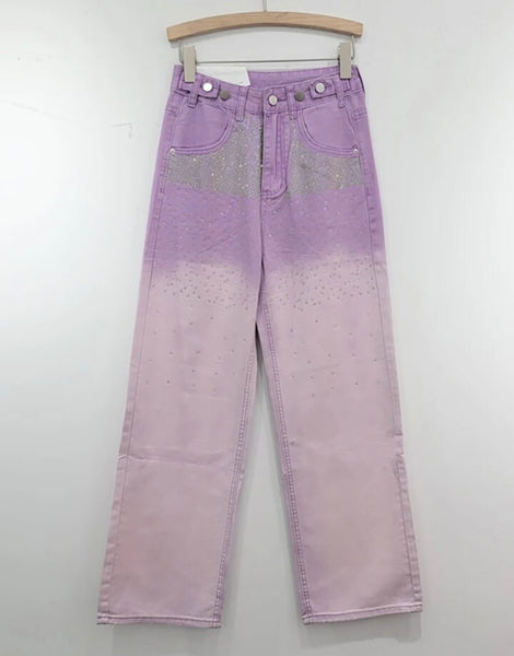 Women Color Fashion Rhinestone Patchwork Denim Pants