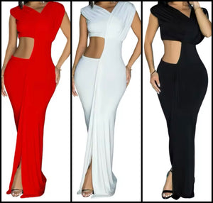 Women Sexy Solid Color Short Sleeve Cut Out Maxi Dress