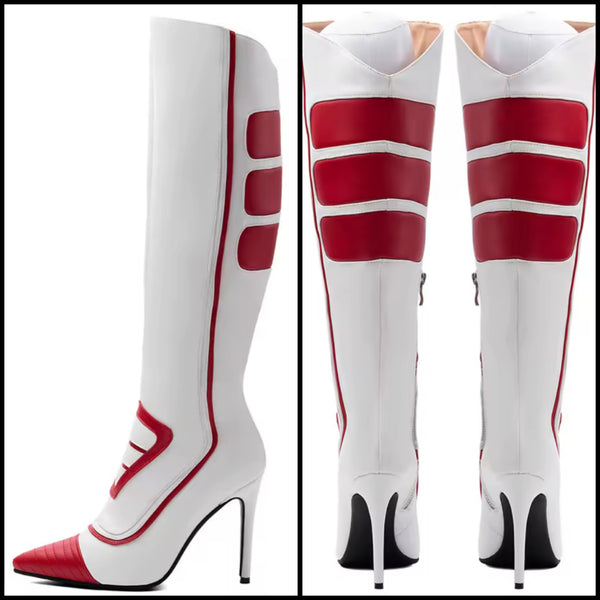 Women Fashion White/Red Pointed Toe Knee High Boots