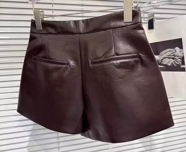 Women Color Fashion Faux Leather Shorts