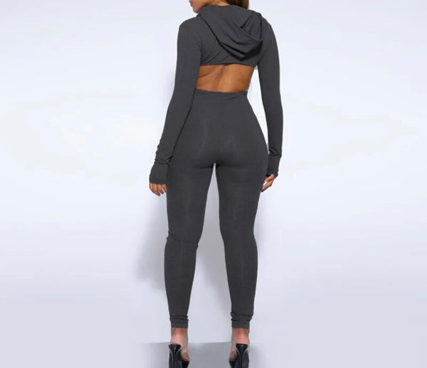 Women Hooded Open Back Full Sleeve Fashion Jumpsuit