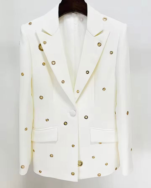 Women Rivet Full Sleeve Fashion Blazer Two Piece Pant Set