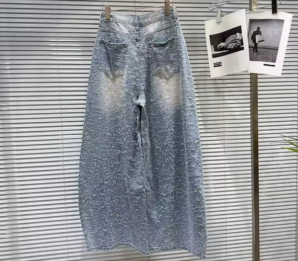 Women Pearl Strapless Tube Top Fashion Denim Two Piece Pant Set