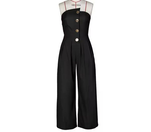 Women Sexy Fashion Button Strapless Wide Leg Jumpsuit