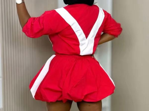 Women Zip Up Striped Tracksuit Two Piece Skirt Set