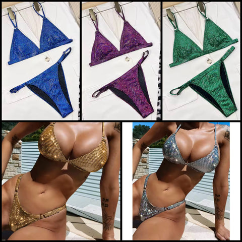 Women Sexy Metallic Bling Bikini Swimsuit