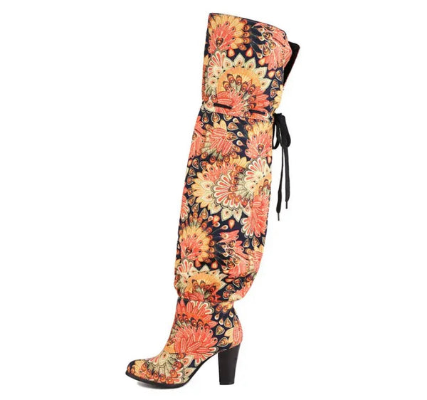 Women Fashion Printed Faux Leather Over The Knee Boots