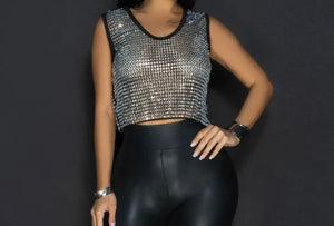 Women Sexy Bling Sleeveless Crop Top