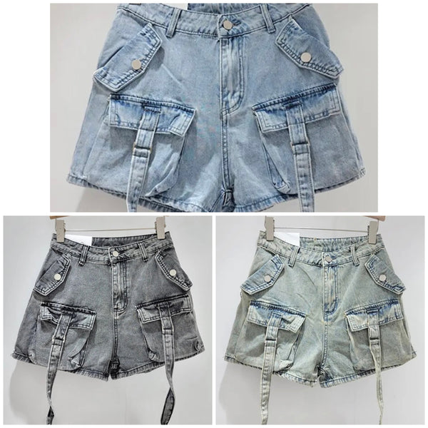 Women Fashion Denim Cargo Shorts