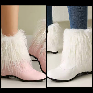 Women Color Fashion Furry Platform Zip Up Ankle Boots