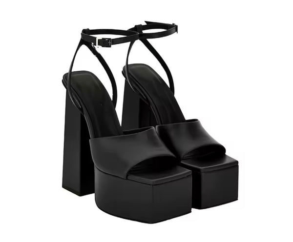 Women Color Fashion Faux Leather Square Toe Platform Sandals