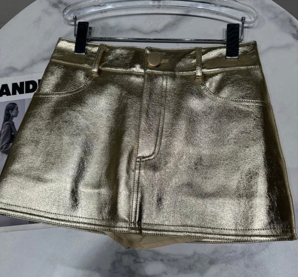 Women Gold Fashion Faux Leather Skirt