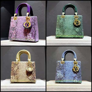 Women Color Snake Print Faux Leather Handbag Purse