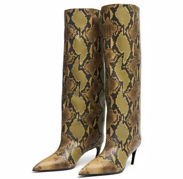 Women Color Fashion Pointed Toe Suede Knee High Boots