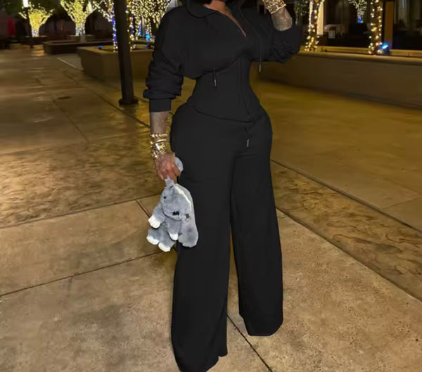 Women Fashion Hooded Corset Tracksuit Two Piece Pant Set