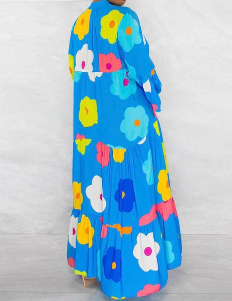 Women Button Up Floral Print Sexy Maxi Dress