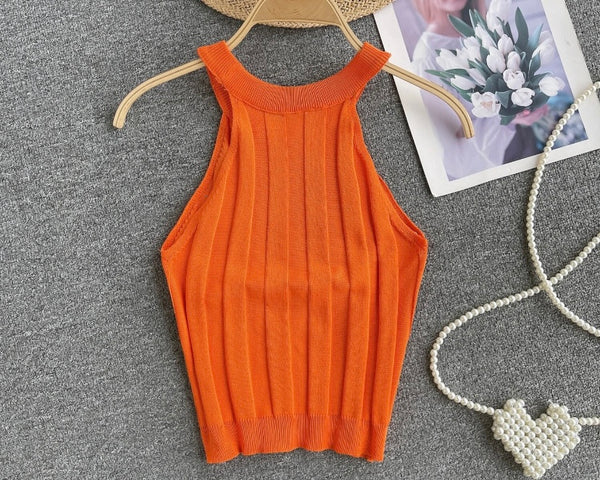 Women Fashion Sleeveless Pearl Crop Top