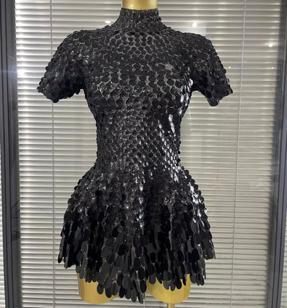 Women Sexy Sequins Short Sleeve Dress