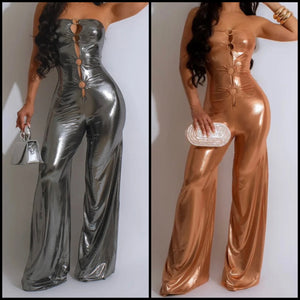 Women Strapless Cut Out Sexy Wide Leg Jumpsuit