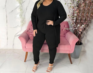 Women Solid Color Fashion Three Piece Pant Set