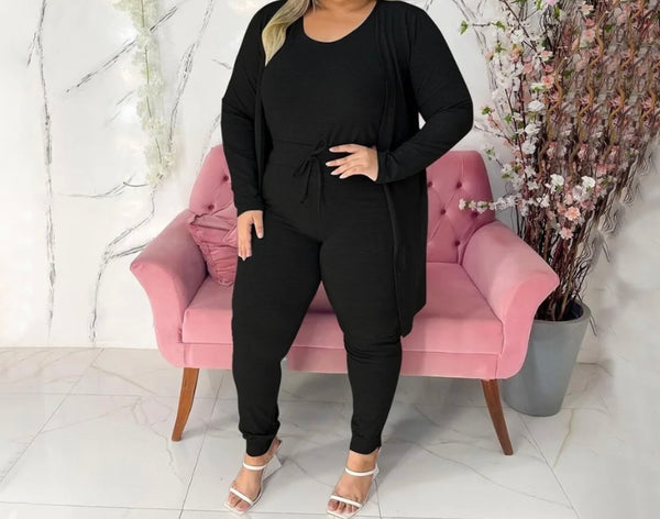 Women Solid Color Fashion Three Piece Pant Set