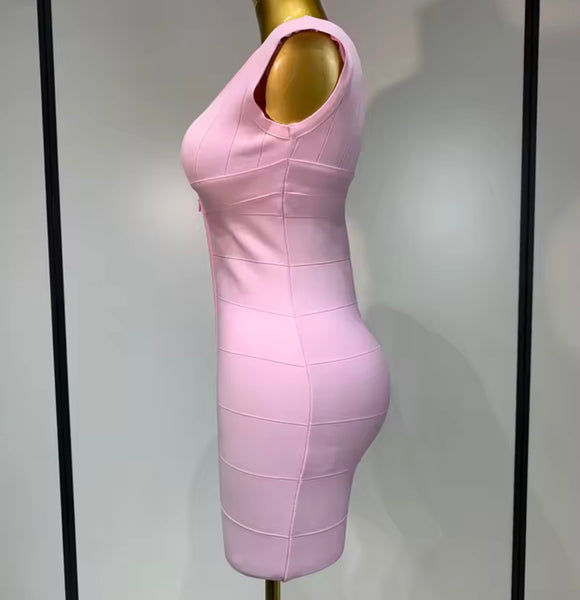 Women Sexy Front Zipper Sleeveless Bandage Dress
