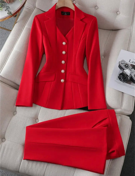 Women Fashion Button Up Full Sleeve Blazer Two Piece Pant Set