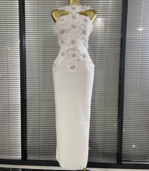 Women Sexy Sleeveless Floral Rhinestone Maxi Dress