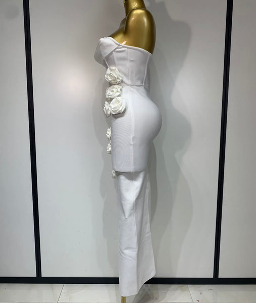 Women Strapless 3D Floral Sexy Bandage Maxi Dress