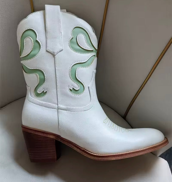 Women Fashion Color Patchwork Ankle Western Boots