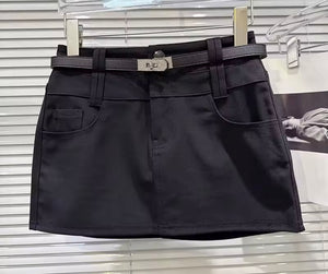 Women Color Fashion Rhinestone Belted Skirt