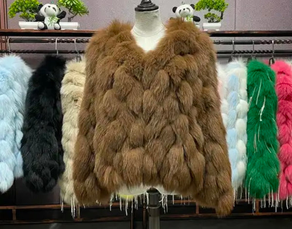 Women Fashion Faux Fur Bling Tassel Jacket