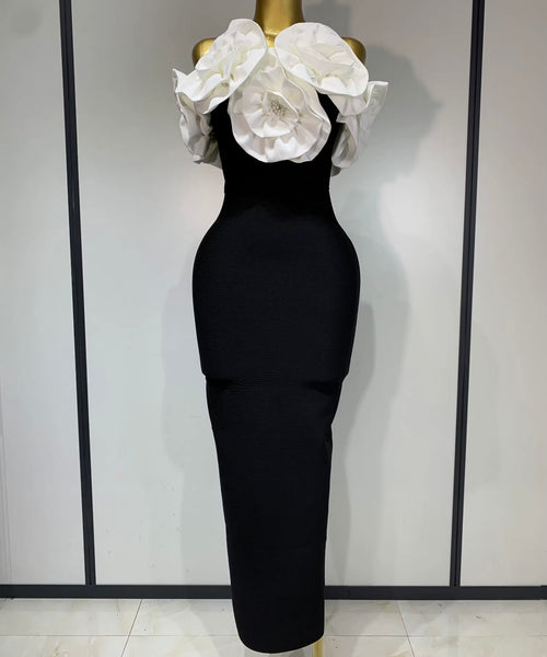 Women Sexy Off The Shoulder Bling 3D Floral Bandage Maxi Dress